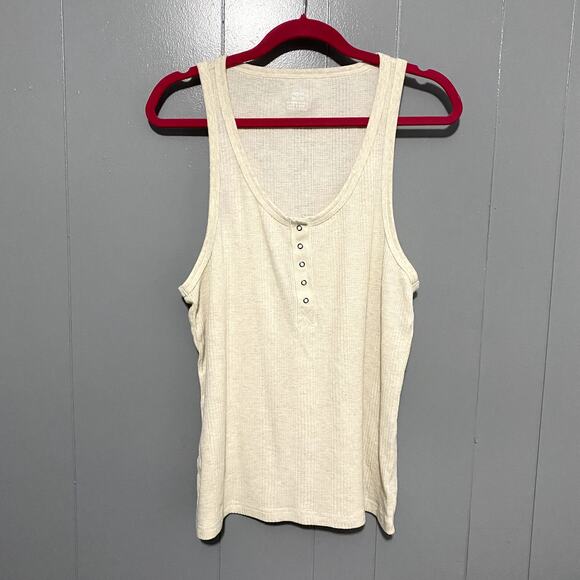 NEW Aerie Cream Waffle Knit Harley Soft Basic Loungewear Tank Top XXL - Picture 1 of 7